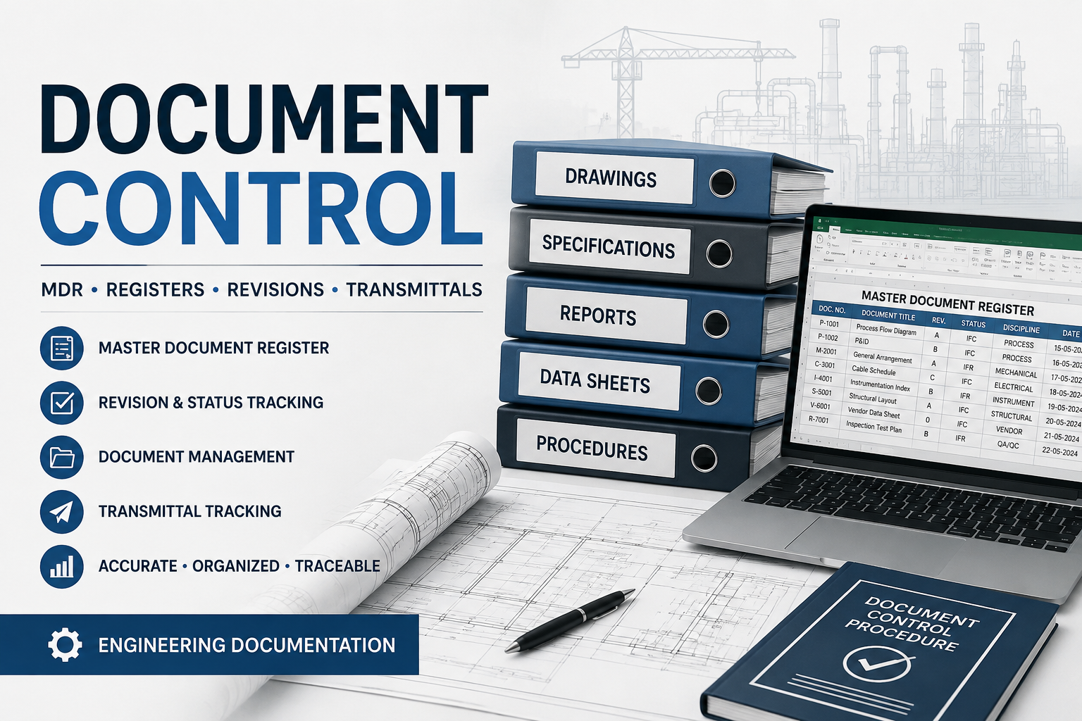 I will provide professional document control, MDR and engineering document management