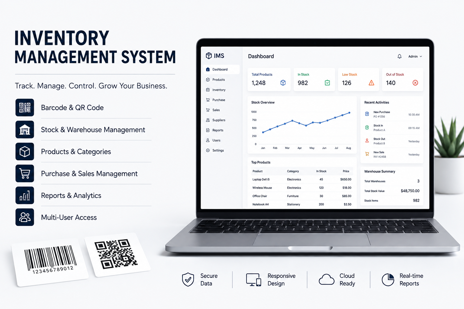 I will develop a custom inventory management system with barcode and QR code