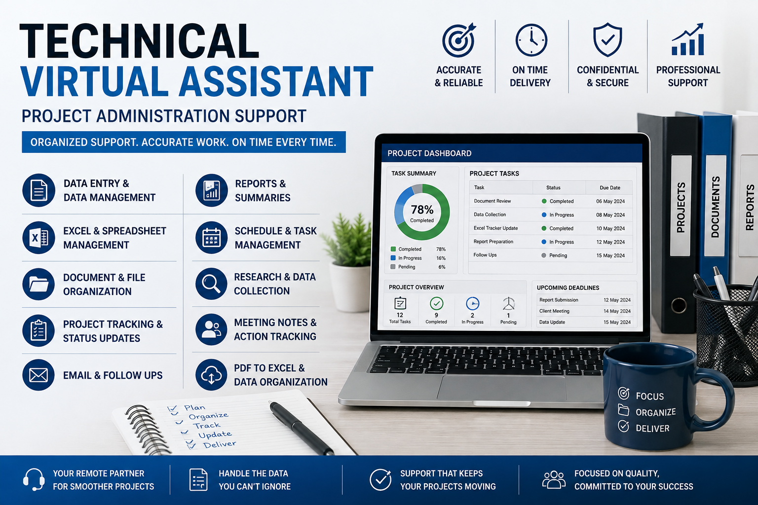 I will provide technical virtual assistant and project administration support