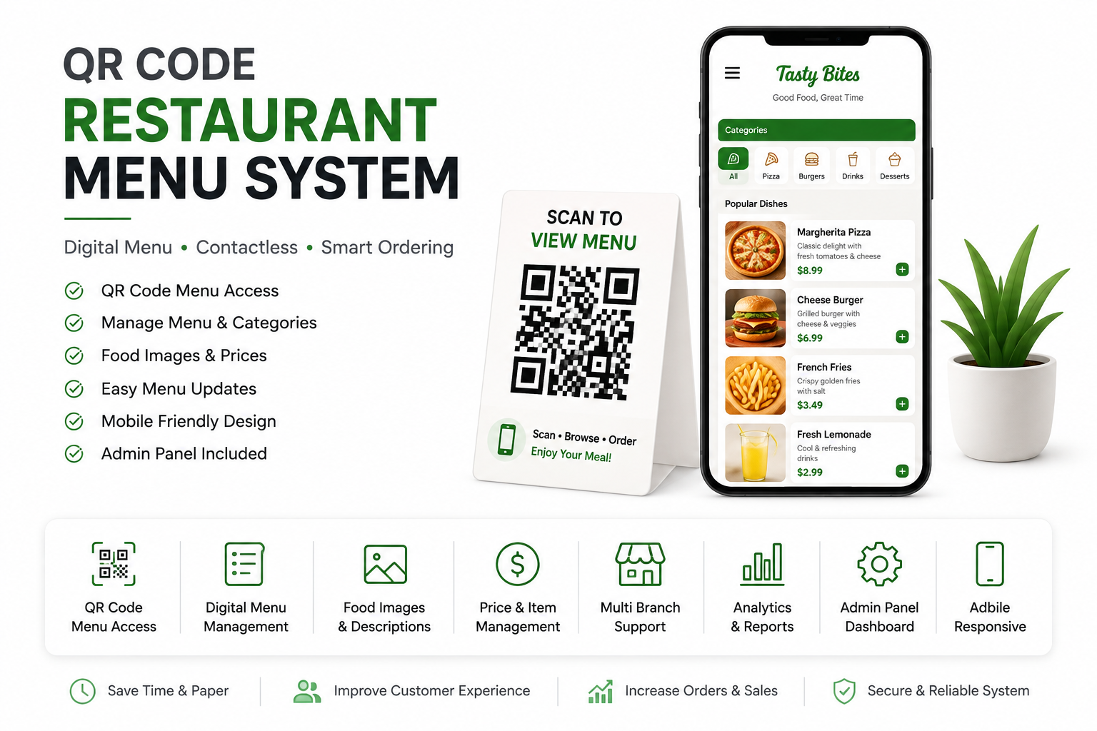 I will develop a custom QR code restaurant menu and digital ordering system