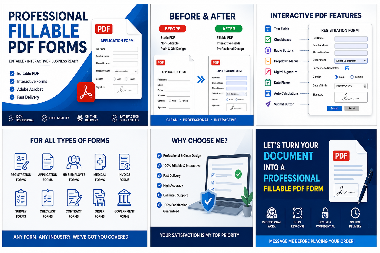 I will create professional fillable PDF forms, editable PDF and interactive PDF