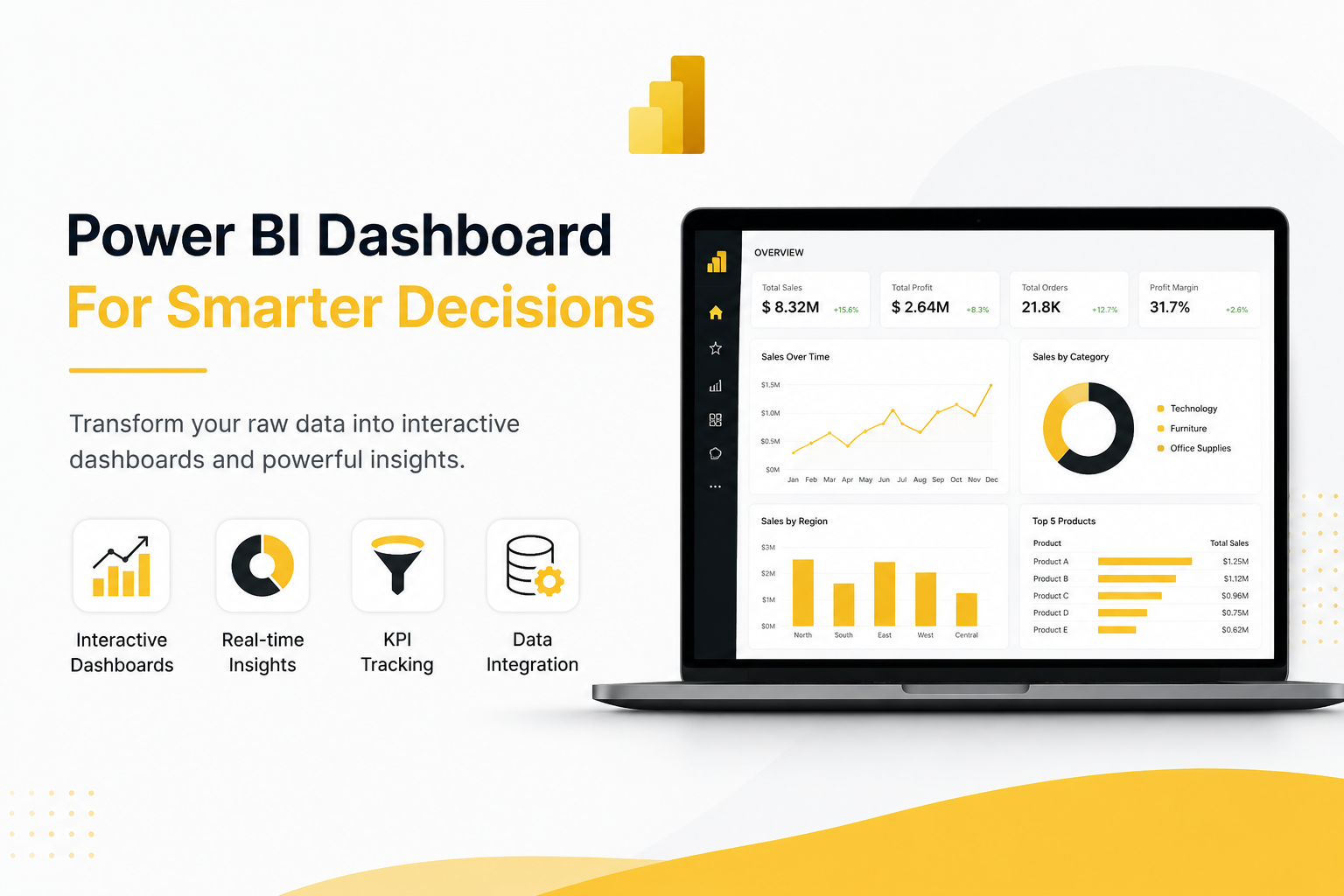 I will build a Power BI dashboard for business intelligence and KPI reporting