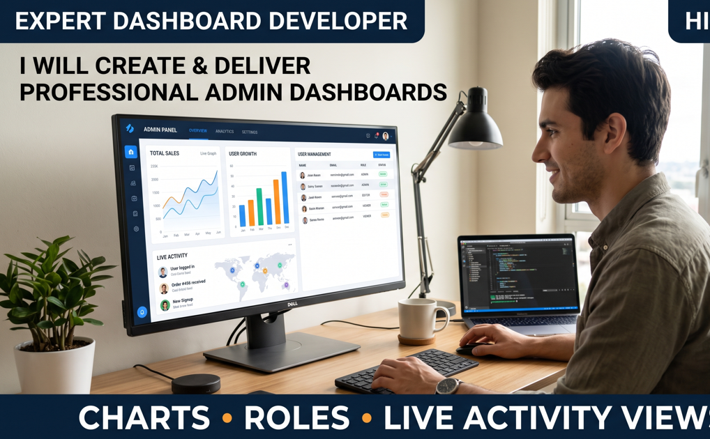 I will deliver and create admin dashboards with charts, roles, and live activity views